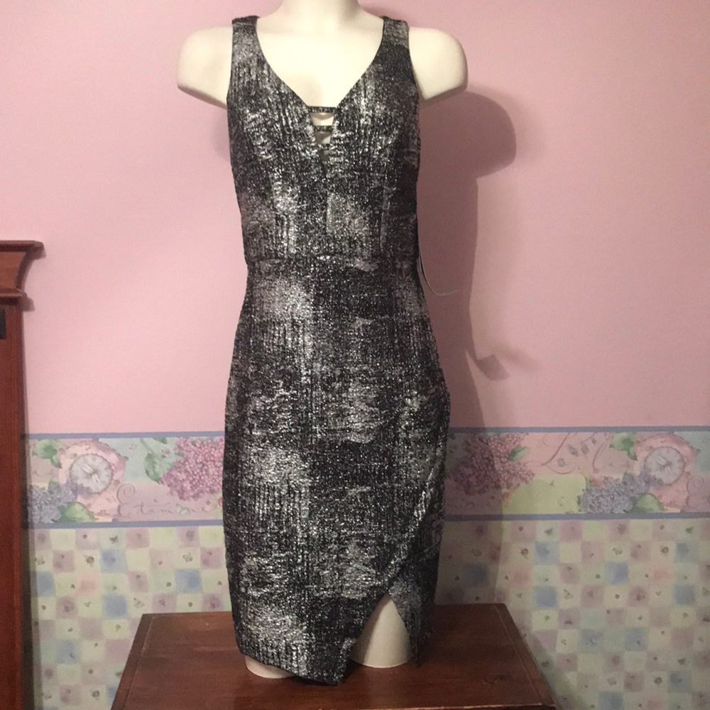 NWT Special Occasion Black/Silver Metallic Dress